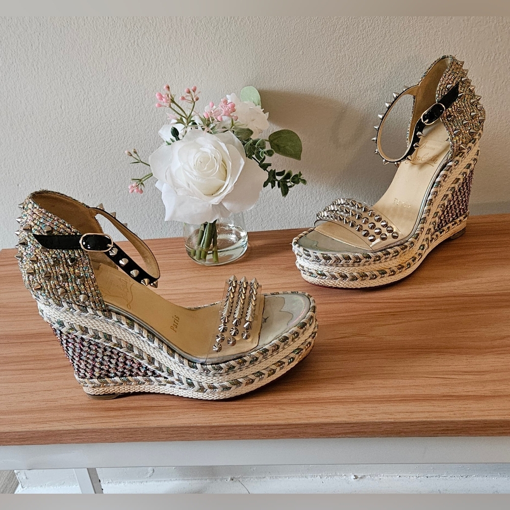 Christian louboutin Spike-Studded Designer High-End Wedges Block Heels Size 5 US